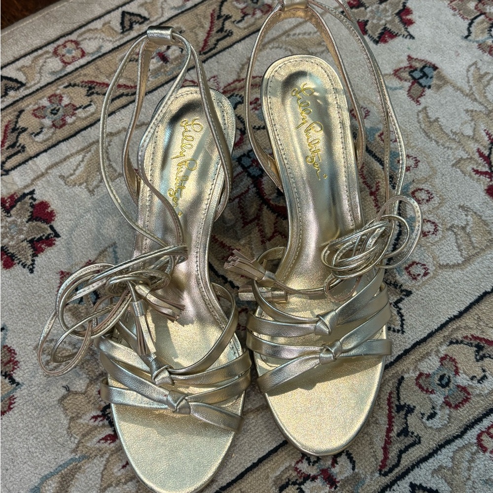 Lilly Pulitzer Gold Casey Wedge Sandals - NEW